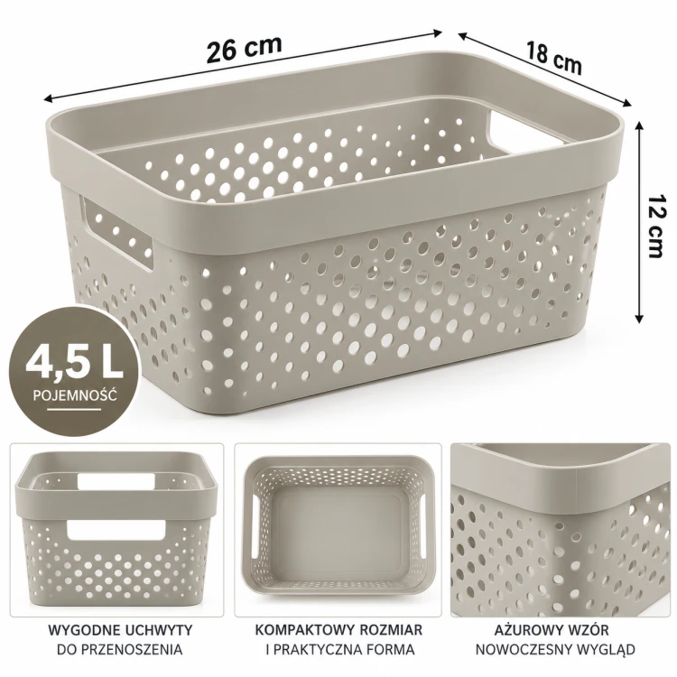 CURVER INFINITY POJEMNIK AŻUROWY KOSZYK ORGANIZER BEŻOWY 4,5L