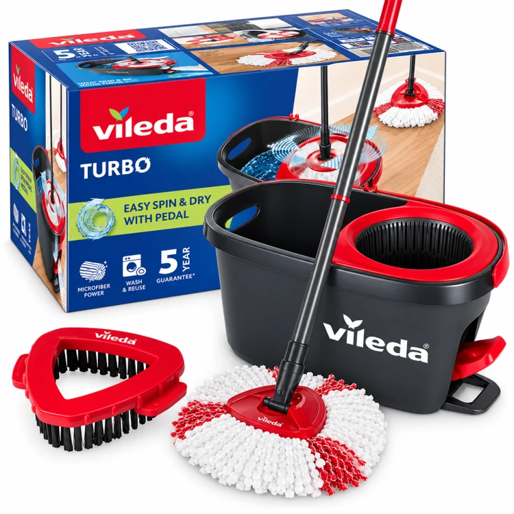 Vileda Turbo Easy Spin & Dry mop obrotowy z wiadrem pedałem i szczotką