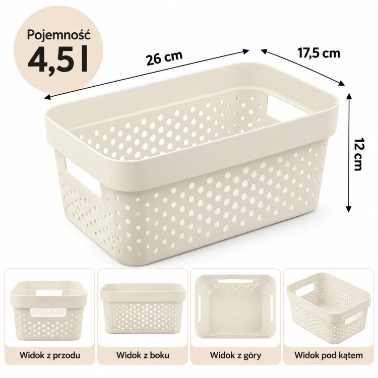 CURVER INFINITY POJEMNIK KOSZYK AŻUROWY ORGANIZER 4,5L KREMOWY RECYCLING